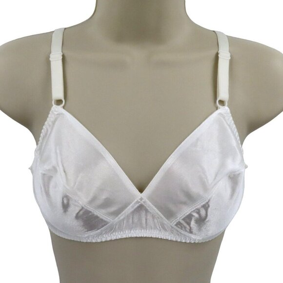 VTG Vassarette 34B Bra 70-744 Solid White Shiny Wireless Unlined Bralette Women - Picture 1 of 14